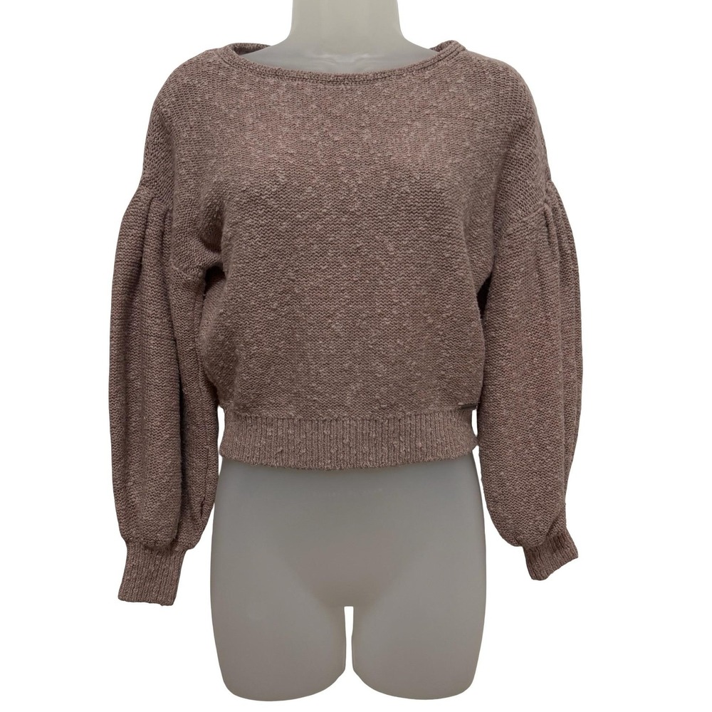Abercrombie & Fitch Sweater Womens XS Taupe Cropped Balloon Sleeve Textured Knit - Picture 5 of 16